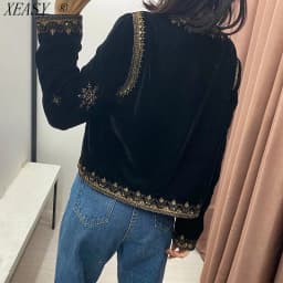 Women's Retro Palace Style Heavy Industry Embroidery Sequins Decorative Velvet Short Cardigan Jacket Autumn And Winter