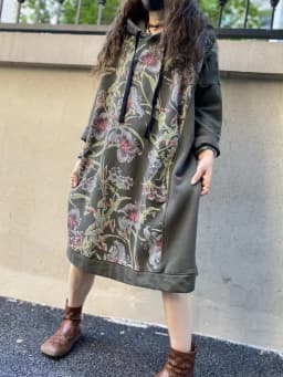 Amax luluE Autumn 2024 Vintage Printed Hooded Dress Women Casual Loose Vestidos Female Harajuku Floral Punk Fitness Long Clothes
