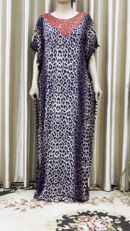 New Arrival Fashion African Women Loose Dress Muslim Large Casual Dress Elastic Fabric Stitching Pearl Diamond Decorative Style