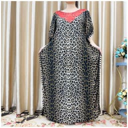 New Arrival Fashion African Women Loose Dress Muslim Large Casual Dress Elastic Fabric Stitching Pearl Diamond Decorative Style