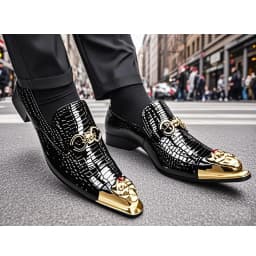 Men's Black Genuine Leather Snake‑Embossed Pointed‑Toe Dress Shoes Dragon Head Decor Luxury Trendy Footwear For Summer Business