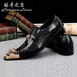 Men's Black Genuine Leather Snake‑Embossed Pointed‑Toe Dress Shoes Dragon Head Decor Luxury Trendy Footwear For Summer Business