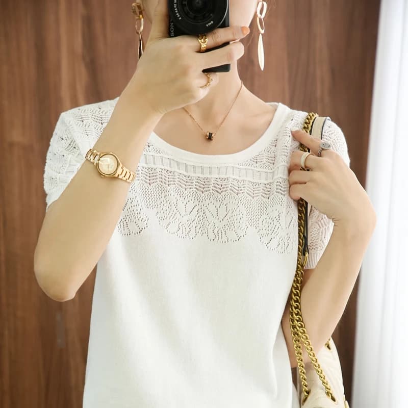 100% pure cotton short-sleeved summer new pullover vest ladies O-neck knitted loose T-shirt m free shipping for women