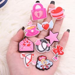 1-17Pcs Wings Angel Star Pink Bubble Cat Dog Cupid's Arrow Heart Pink Bag Shoe Charms Clog PVC Buckle Accessories