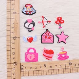 1-17Pcs Wings Angel Star Pink Bubble Cat Dog Cupid's Arrow Heart Pink Bag Shoe Charms Clog PVC Buckle Accessories