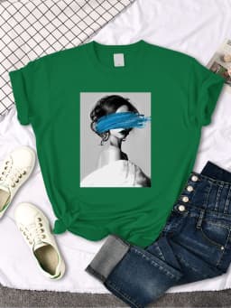 Art Portrait Character Smear Print Women Tshirts Summer Fashion T-Shirt Breathable O-Neck Tee Shirts Soft Cool T-Shirt Female