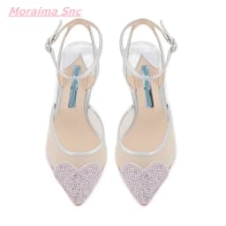 2025 Summer Sweet Women's Sandals Pointed Toe Diamond Love Leather Buckle Strap Cute Hollow PVC Comfortable Wedding Dress Shoes