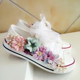 New Korean Fantasy 7 Color DIY Flowers Vulcanized Shoes Pearl Hand-Made Designer Women's Rhinestone Platform Canvas Shoes