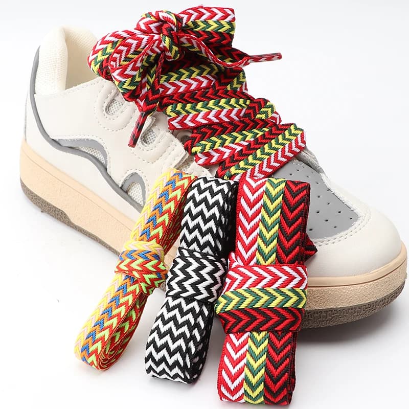 1 Pair Wavy Bread Style Flat Shoelaces Trend Decorative Laces for Sneakers 1.5/2/3 Cm Width Shoe Accessories