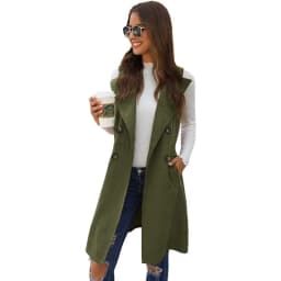 SCY Women's Double Breasted Long Vest Jacket Casual Sleeveless Pocket Outerwear Longline