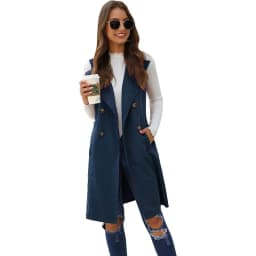 SCY Women's Double Breasted Long Vest Jacket Casual Sleeveless Pocket Outerwear Longline