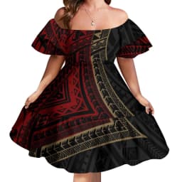 Custom Logo Pacific Island Art Sustainable Ruffle Sleeve Dress Hawaii Tribal Polynesian Hibiscus Sublimation Print Short Dresses
