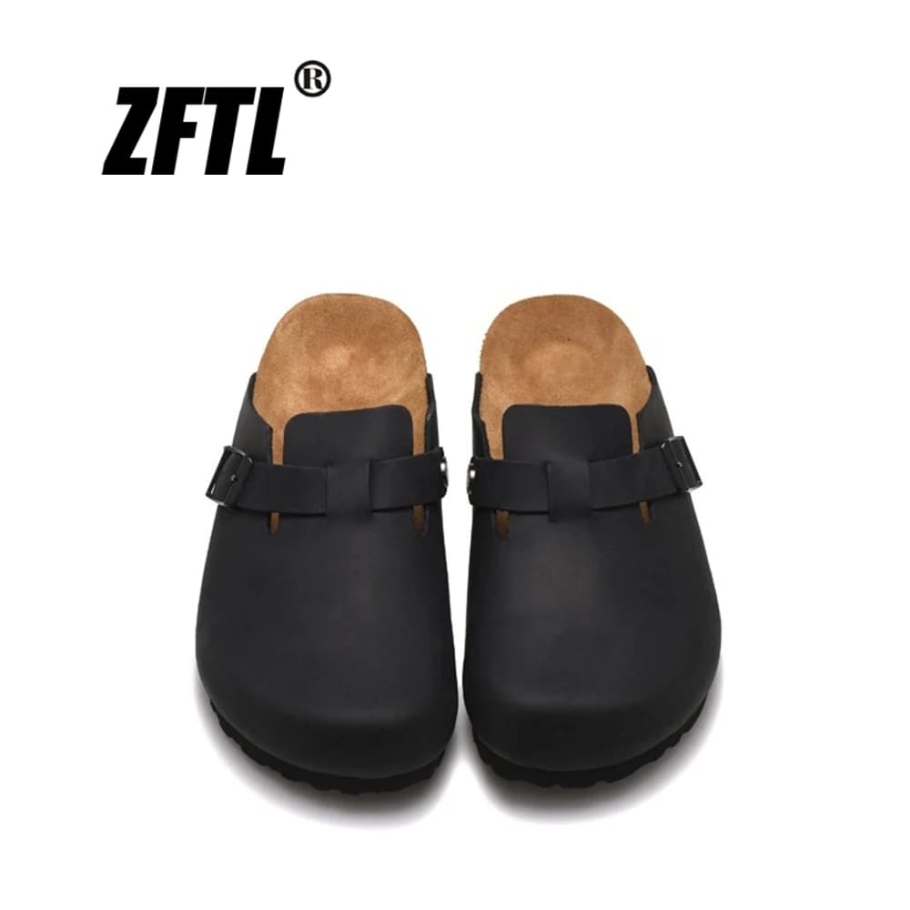 ZFTL Cork Slippers Genuine Leather Round toe slippers Couple slippers Man Outdoor Casual Sandals Women Suede sandals Brand 2025