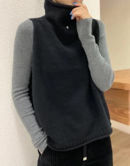 Cashmere Vest for Women, High Neck Pullover, Casual Knit Top, Sleeveless Jacket, Plus Size Waistcoat, Autumn and Winter