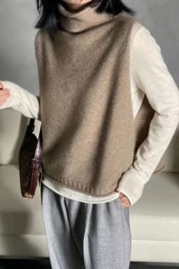 Cashmere Vest for Women, High Neck Pullover, Casual Knit Top, Sleeveless Jacket, Plus Size Waistcoat, Autumn and Winter