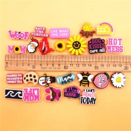 1Pcs PVC Bloody Lips Lovely Styles Sandals Shoe Charms Accessories Pink Mama Cookie Bonfire Clogs Shoe Buckle Fit Kids Gifts