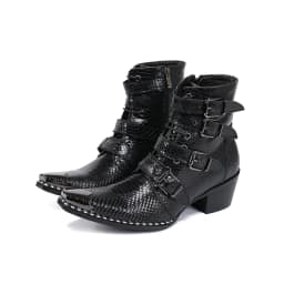 Men's Genuine Cow‑Leather Pointed Dress Boots Buckle‑Strap Decor Personalized Footwear For Summer Model Show Banquet Wedding Par