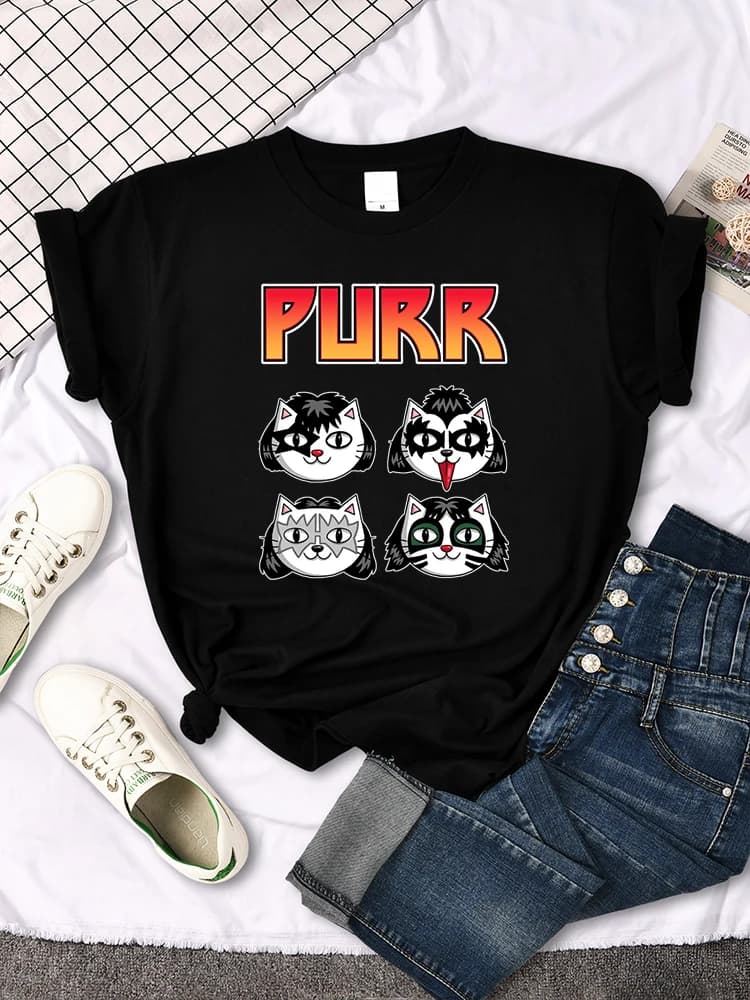 Cat Printing Female T-shirts Fashion Style Clothes Oversize T-shirt Harajuku Basic Clothing Summer Spring Gothic Women Tshirts