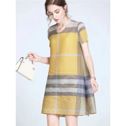 Miyake Pleated French Mini Dress for Women, High-end, Western-style, Loose, Age-reducing Print, Striped, New Clothing, 2022