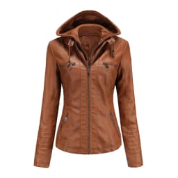 Autumn Winter Women Leather Jacket Hooded Removable PU Leather Jackets Motorcycle Long Sleeve Zipper Coat Black Outerwear S-4XL