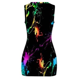 Colorful Neon Pain Mini Dress Sleeveless Splatter Pattern Vintage Dresses Summer Ladies Street Wear Bodycon Dress Big Size 5XL
