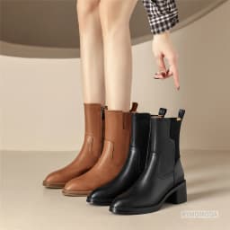 Women Ankle Boots 2025 New Spring Fall Split Cow Leather Block Heel Black ZIP Booties Girl Genuine Leather Handmade Quality Shoe