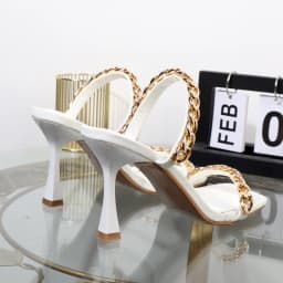 Golden Chain Women's Slippers New in 2026 Square Toe High Heel Outdoor Sandals Elegant Temperament Off White Women's Shoes 9CM