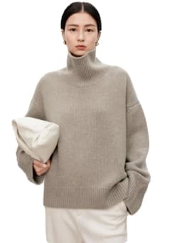Turtleneck pure cashmere sweater female loose and thick languid lazy wind pullover sweater knitting base WOOL sweater