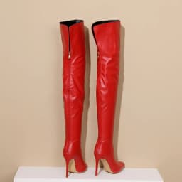 Pointed Toe Super High Thin Heel Sexy Women's Knee Boots Comfortable Leather Plush Lining 2023 Winter Long Tube Boots