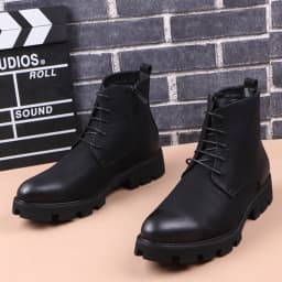 new fashion mens platform boots black genuine leather shoes outdoor warm cotton winter snow botte ankle botas de homens sapatos