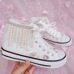 Women New Heavy Duty Beads High Canvas Fashion Pearl Diamond Casual shoes Size 35-44 Party Wedding Lady Shoes
