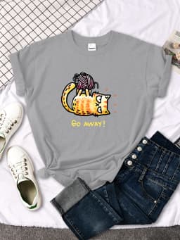 Lady T-Shirt Angry Cat Go Away Print T-Shirts Womans O-Neck Sports Oversize Shirt Streetfashion Slim Funny Animal Women Clothes
