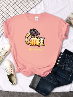 Lady T-Shirt Angry Cat Go Away Print T-Shirts Womans O-Neck Sports Oversize Shirt Streetfashion Slim Funny Animal Women Clothes