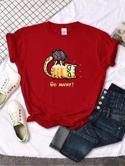 Lady T-Shirt Angry Cat Go Away Print T-Shirts Womans O-Neck Sports Oversize Shirt Streetfashion Slim Funny Animal Women Clothes