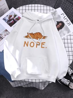 Womans Hoodie Sleeping Cat Nope Print Sweatshirts Females Fashion Oversize Sweater Winter Concise Funny Animal Lady Long Sleeve