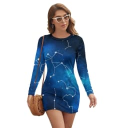 Abstract Galaxy Bodycon Dress Summer Vincent Van Gogh Starry Night Sexy Dresses Woman Long Sleeve Street Fashion Dress Big Size