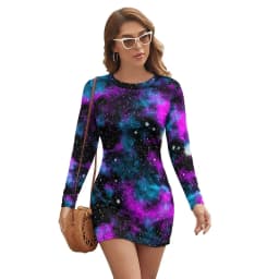 Abstract Galaxy Bodycon Dress Summer Vincent Van Gogh Starry Night Sexy Dresses Woman Long Sleeve Street Fashion Dress Big Size