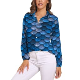 Colorful Mermaid Blouse Aqua Blue Scales Office Print Blouses Women Long-Sleeve Casual Shirts Summer Oversized Clothing 2XL 3XL