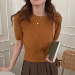 Cashmere knit short sleeve women's bottom loose top half sleeve T-shirt spring and autumn pullover short wool half sleeve
