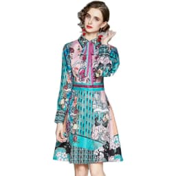 Retro Printed Elegant Dresses For Women Flare Sleeve Ruffles Ladies Holiday Party Dinner Female Dress Vestidos Платье Женское