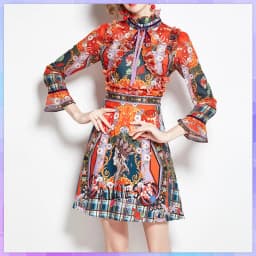Retro Printed Elegant Dresses For Women Flare Sleeve Ruffles Ladies Holiday Party Dinner Female Dress Vestidos Платье Женское
