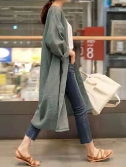 Women Linen Trench Coat Korean Fashion Cotton Linen Long Cardigan Plus Size Sun Protection Clothing Loose Thin Mid Length Coat