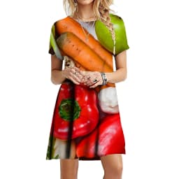 Colorful Fruits And Vegetables Print Dresses Women 2023 Fashion Short Sleeve Oversized Clothing Summer Casual Loose Mini Dress