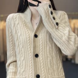 100%Cashmere Wool Sweater Women's New Stand Collar Cardigan Casual Knitted Tops European American Fashion High End Female Jacket