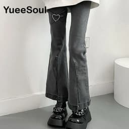 Love Metal Gray Women Jenas High Waist Flares Pants 2025 New Fashion Y2K Vintage Cute Sweet Casual 2000s E girl Female Clothes