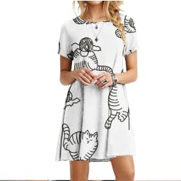 Cute Fashion Cartoon Cats Dresses For Women 2022 Short Sleeve Summer Loose Clothing Oversized Street Casual Pattern Print Dress
