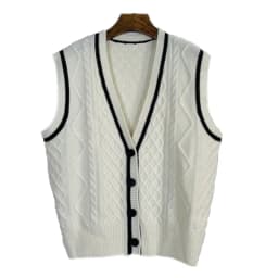 Temperament twist flowerpatchwork color V-neck wool vest women's knitted cardigan sleeveless sweater loose horse clip short vest