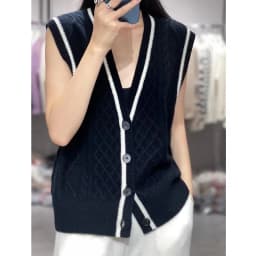 Temperament twist flowerpatchwork color V-neck wool vest women's knitted cardigan sleeveless sweater loose horse clip short vest