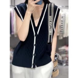 Temperament twist flowerpatchwork color V-neck wool vest women's knitted cardigan sleeveless sweater loose horse clip short vest