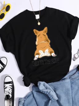 Talk To The Fluff Kawaii Corgi Print Female T Shirt Summer Comfortable Tshirt Street Hip Hop Tops Tee Breathable Cool Crop Top